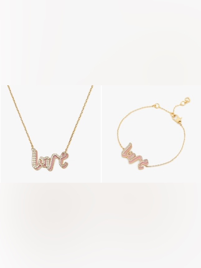 Kate Spade Say Yes Love Gold-Tone 'Love' Necklace & Bracelet Set Pink